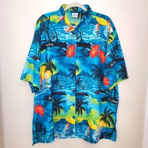 La Leela Hawaiian Dress Shirt Mens 2XL XXL Casual Button down up Aloha Hibiscus